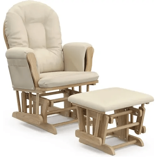 Storkcraft Premium Hoop Glider and Ottoman (Natural/Beige) – Padded Cushions with Storage Pocket, Smooth Rocking Motion, Easy to Assemble, Solid Hardwood Base