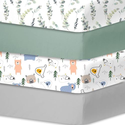 Bimocosy Crib Sheets Fitted for Boys Girls 4 Pack, Baby Crib Mattress Sheets, Bed Sheets, Size 28"x 52" for Standard Crib and Toddler Mattresses, Super Soft and Breathable Microfiber Leaf