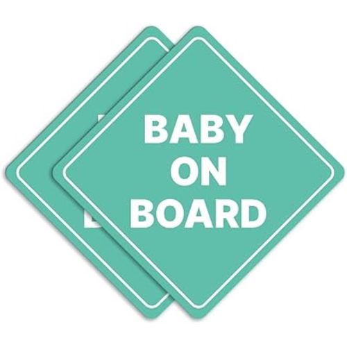 GEEKBEAR Baby on Board Car Sign - Sticker or Magnet & Color Options, Weather-Resistant - Diamond Shape 6.8 x 6.8 in (Reflective Magnet, Mint, 2 Pack)