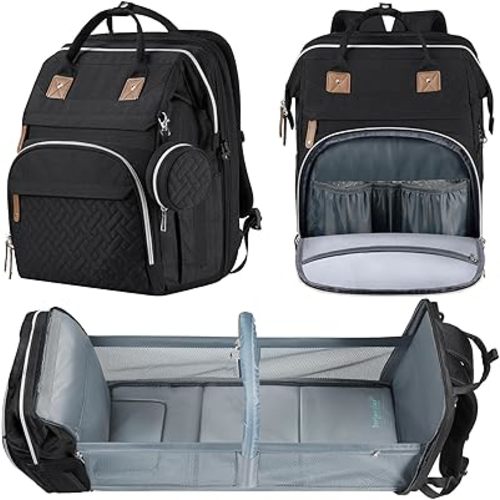 DERSTUEWE Large Capacity Diaper Bag for Moms & Dads – Multifunctional Baby Backpack with Changing Station, Insulated Pockets, USB Charging Port, Waterproof & Stylish,Black