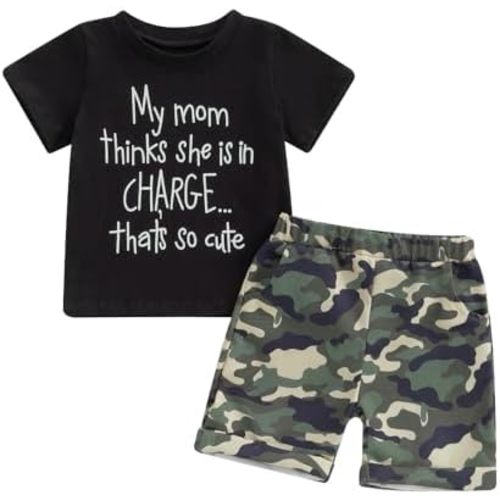 wdehow Toddler Kids Baby Boy Summer Clothes Sets 1T 2T 3T 4T 5T Letter Print Short Sleeve Tops Camouflage Shorts Outfits