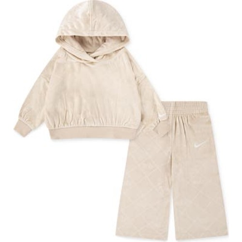 Cozy Velour Monogram Hoodie & Wide Leg Pants Set, 24M