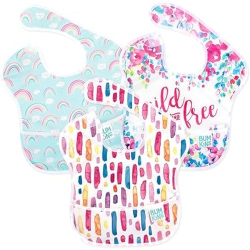 Bumkins Bibs for Girl or Boy, SuperBib Baby and Toddler for 6-24 Months, Essential Must Have for Eating, Feeding, Baby Led Weaning Supplies, Mess Saving, 3-pk