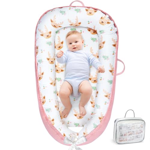 URMYWO Baby Lounger - Baby Lounger for Newborn 0-24 Months, Breathable & Soft Cotton Baby Nest Cover Infant Lounger, Babies Newborn Essentials Gifts, Portable Baby Floor Seat for Home and Travel