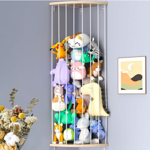 Stuffed Animal Storage & Toy Storage Organizer – Wooden Corner Hammock Shelf for Stuffed Animal Hammock Corner, Nursery, Playroom, Bedroom. Versatile Toy Organizer with Zoo Pattern
