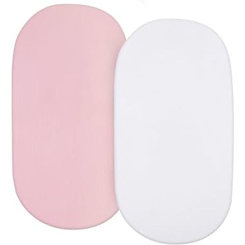Bassinet Sheets Universal Fit for Oval, Hourglass, Rectangle Bassinet Mattress, 2 Pack 100% Cotton Sheets for Halo Bassinest Swivel, Flex, Luxe Sleeper, Unisex Bassinet Fitted Sheet for Baby