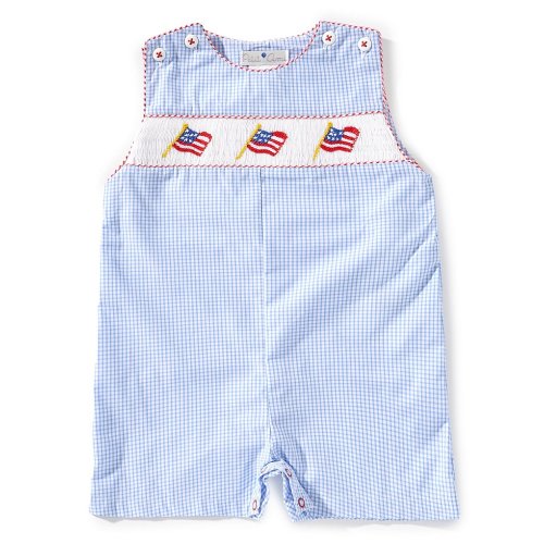 Petit Ami Baby Boys 3-24 Months Sleeveless Checked/American Flag Smocked Waist Shortall