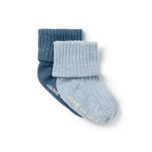 Newborn Faded Blue Heather And Dark Blue Heather Baby Ribbed Sock Set by Janie and Jack