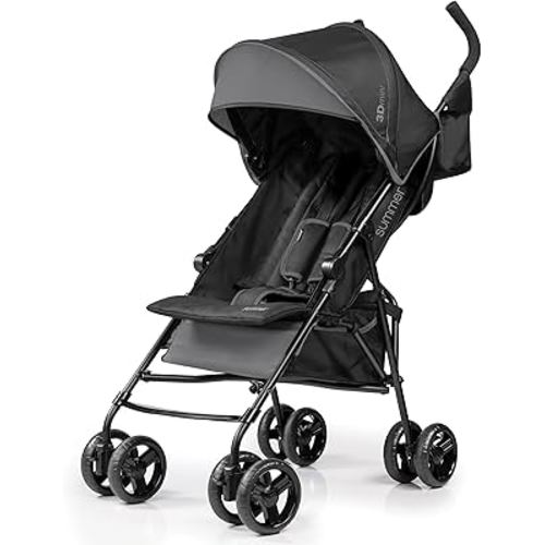 Summer by Ingenuity 3D Mini Convenience Stroller – Lightweight Stroller with Compact Fold, Multi-Position Recline, Canopy with Pop Out Sun Visor and More – Umbrella Stroller for Travel and More, Gray