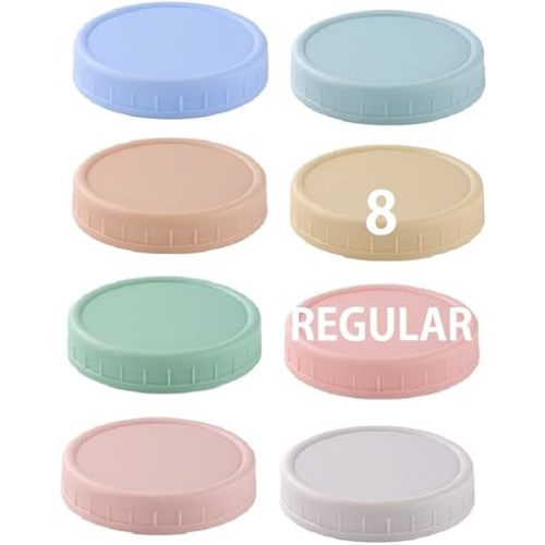 8 Pack Regular Mouth Plastic Mason Jar Lids for Ball, Kerr and More, 70mm Colored Canning Tops with Silicone Rings, Food Grade & Leak-proof