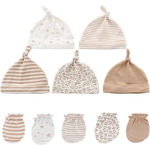 Baby Hat and Mittens Set Newborn Baby Hats Caps for Baby Boys Girls 0-6 Months 100% Cotton