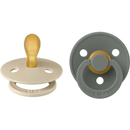 BIBS Pacifiers 0-6 Months | Colour Collection 2-Pack | BPA-Free Symmetrical Natural Rubber Nipple | Made in Denmark | Vanilla/Pine Color Pacifier