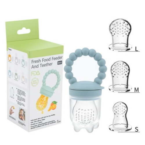 Baby Fruit Feeder Pacifier, Fresh Food Feeding Teether for Toddler, BPA Free, Soothing Gum Relief, Infant Silicone Teething Toy, Includes 3 Sizes of The Silicone Nipple Pouches