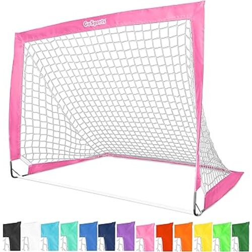 GoSports Portable Soccer Goals for Kids - 13 Color Options - Choose 4 x 3 ft or 6 x 4 ft - Team Tone Pop Up Nets for Backyard