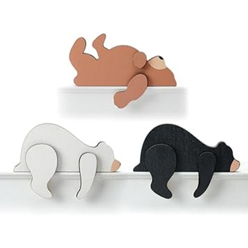 3 Pcs Forest Woodland Nursery Decor for Wooden Bear Door Topper Decor Wilderness Sleeping Wooden Bears 3 Color Sleeping Bear Nursery Shelf Decor for Door Nursery Shelf Table Desk