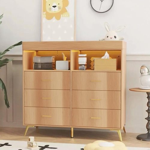 Garvee Changing Table Dresser with Drawers/ Power Outlet / LED Light Diaper Changing Station Nursery Organizer for Infants Newborn in the Changing Tables department at Lowes.com