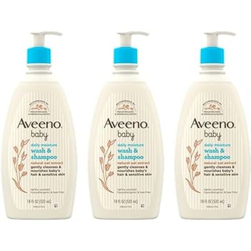 Aveeno Baby Gentle Bath Wash & Shampoo, Hypoallergenic, Tear-Free, 18 Fl Oz (Pack of 3)