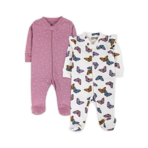 Little Star Organic Baby Girl Sleep 'N Play Footed Pajama, 2-Pack, Sizes Newborn-9 Months