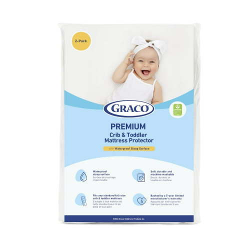 Graco Premium Waterproof Crib and Toddler Mattress Protector, 2 Pack