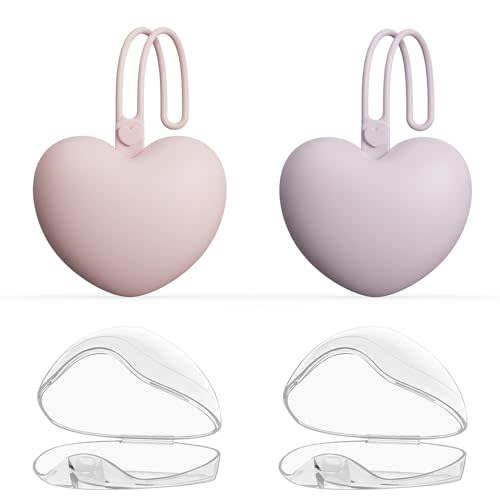 4pcs Pacifier Holder Case Set, 2pcs Silicone Portable Pacifier Pouch and 2pcs Transparent Pacifier Storage Container, Cute Heart Shape Pacifier Storage Case for Newborn Baby（Pink+Purple）