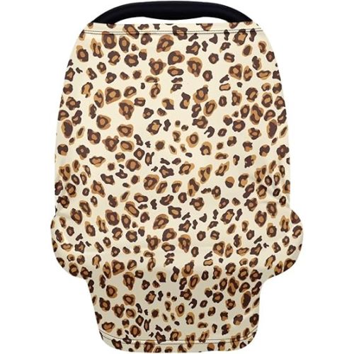 Forchrinse Beige Leopard Car Seat Cover for Babies Soft Breathable Breastfeeding Nursing Cover Elastic Infant Carseat Canopy Stroller Cover