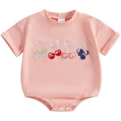 Newborn Baby Girl Summer Clothes Short Sleeve Bow Embroidery Bubble Romper Waffle Bodysuit Cute Clothes 0-18M
