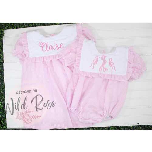Personalized Pink Gingham Bubble and Dress, Baby Toddler Girl, Spring Easter, Family Photos, Bows, Cute, Embroidered Name Monogram birthday