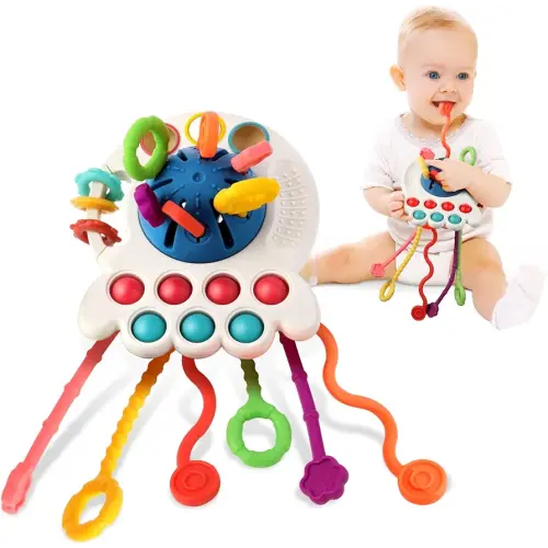 Hooku Montessori Toys for 1 Year Old, Sensory Toys for Babies, Food Grade Silicone Pull String Activity Toy, Fine Motor Toys, Travel Toys, Toddler Infant Girl Boy Gifts