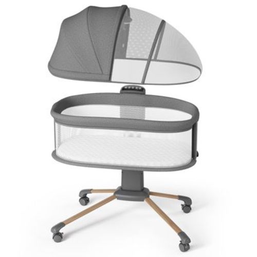 BabyBond Baby Rocking Bassinet with Breathable Mesh& Mosquito Net, Baby Bedside Sleeper with Calming Motion, 3 Adjustable Height for Infants, Gray