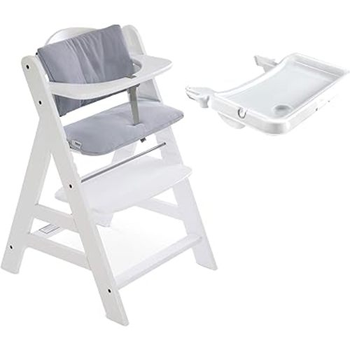 hauck Food Tray for Alpha & Beta Baby High Chair, w/Cushion Pad & Cup Holder, Anti-Slide Protection, Adjustable, White/Gray (High Chair Not Included)