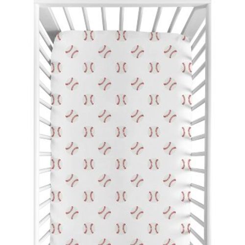 Sweet Jojo Designs Boy Baby Fitted Crib Sheet Baseball Patch Collection Red And White