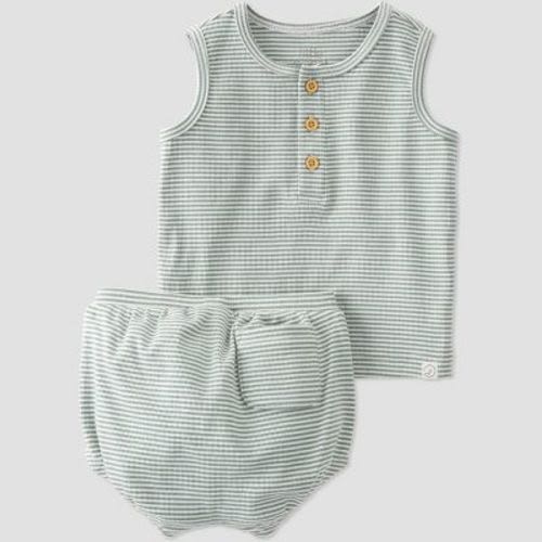 Little Planet by Carter's Organic Baby 2pc Ribbed Striped Coordinate Set - Blue, Size: Newborn