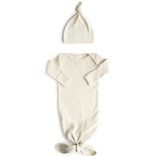 Ribbed Knotted Baby Gown + Beanie Set – Mushie