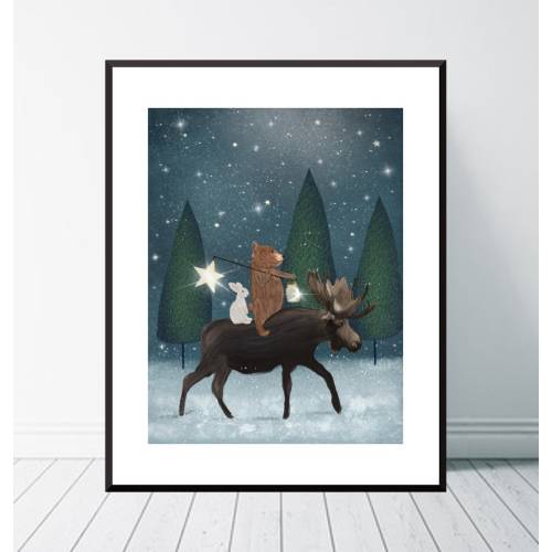 The Elder Moose. Nursery art, Woodland nursery print, Children&#39;s wall art, Woodland theme. Adventure theme, Neutral nursery art, Art print