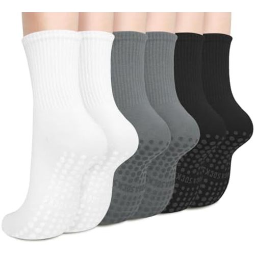Justay 6 Pairs Pilates Socks with Grips for Women Soft Non Slip Crew Cotton Athletic Workout Barre Hospital Yoga Socks