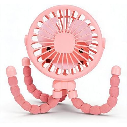 Baby Stroller Fan Battery Operated, Portable Clip On Cooling Fan with Flexible Tripod, Quiet USB Rechargeable for Baby Car Outdoor Camping Travel (Pink)