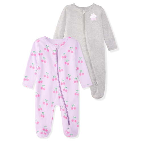 Garanimals Baby Girl Cotton Footed Sleep & Play Pajamas, Graphic Prints, 2-Pack, Sizes Newborn - 9M