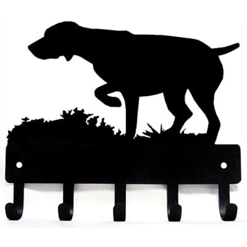 GSP on Point - German Shorthaired Pointer Key Holder for Wall - Small 6 inch Wide with 5 Hooks - Made in USA