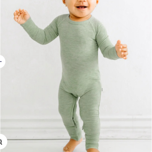Heather Sage Ribbed Crescent Zippy - Little Sleepies