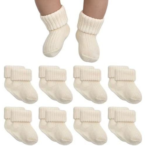 Dioxay 8 Pairs Preemie Wool Socks Turn Cuff Socks For Premature Newborn Boys Girls NICU Hospital