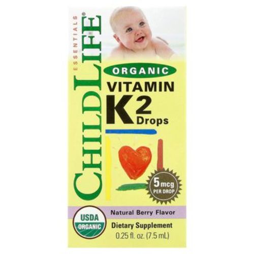 Childlife Essentials Organic Vitamin K2 Drops, Natural Berry, 5 Mcg, 0.25 Fl Oz (7.5 Ml)