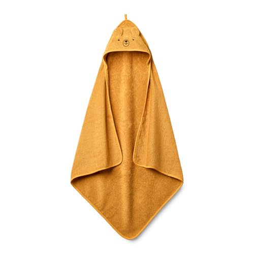 Huxie Organic Cotton Baby Hooded Towel 32' x 32' Super-Soft & Absorbent Baby Towel for Newborn (Bear - Autumn Yellow)