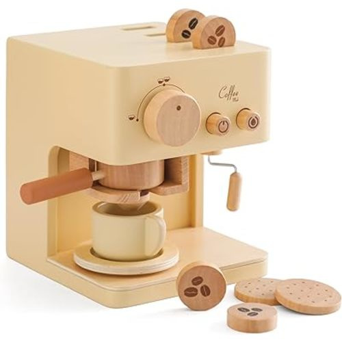 ibwaae Kids Coffee Maker 10Pcs Toy Coffee Maker Playset Wooden Kitchen Set Toys Toddler Play Kitchen Accessories, Pretend Play Food Sets for Girls and Boys