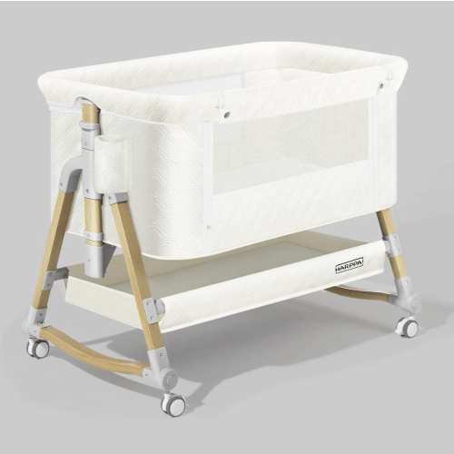 HARPPA Cuddly 3-in-1 Baby Bassinet Bedside Sleeper for Reflux | Attaches to Bed, Adjustable 5 Heights, Non-Toxic & CPSC Certified | Sturdy Aluminum Frame, Portable Wheels, Tool-Free Setup, Gentle Rocking | Perfect for Newborns, Infants, Small Spaces & Saf