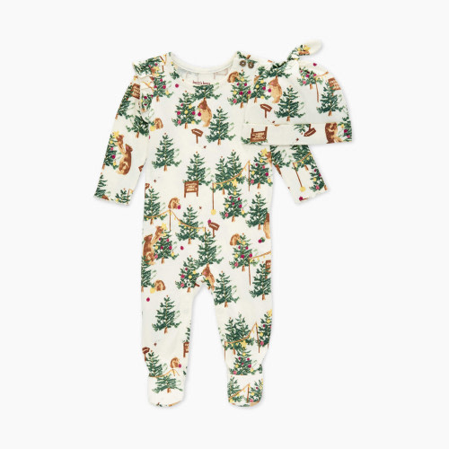 Burt's Bees Baby Footed Jumpsuit & Knot Top Hat Set - Beary Merry, Newborn