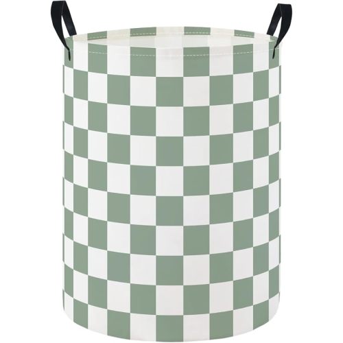 Baby Laundry Hamper Basket Baby Hamper for Nursery Boy and Girl Cute Kids Toys Storage Bin Organizer Boho Room Decor(Green Checkered)