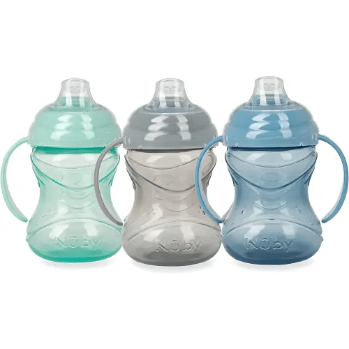Nuby 3 Piece No-Spill Grip N’ Sip Cup with Soft Flex Spout, 2 Handle with Clik It Lock Feature, Silicone, Neutral, 10 Ounce
