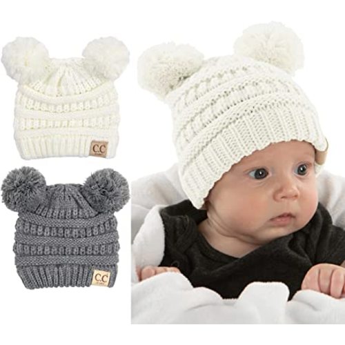 Funky Junque Exclusives Baby Infant Beanie Knit Warm Winter Pom Pom Skull Cap Hat