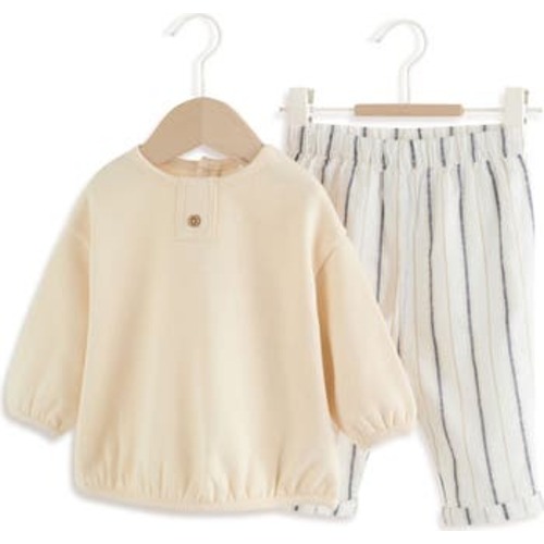 Cotton Blend Sweater & Stripe Pants Set, 9-12M