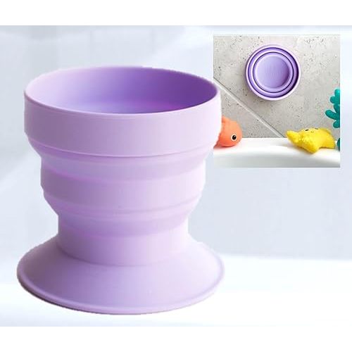 TubbyCup Baby Bath Rinse Cup, Collapsible & Convenient Space Saving Bath Cup with Suction Base, Sticks to Tub or Tile. Soft, Flexible, Makes Bath Time Safe & Fun. BPA-Free Non-Toxic Patented! (Purple)